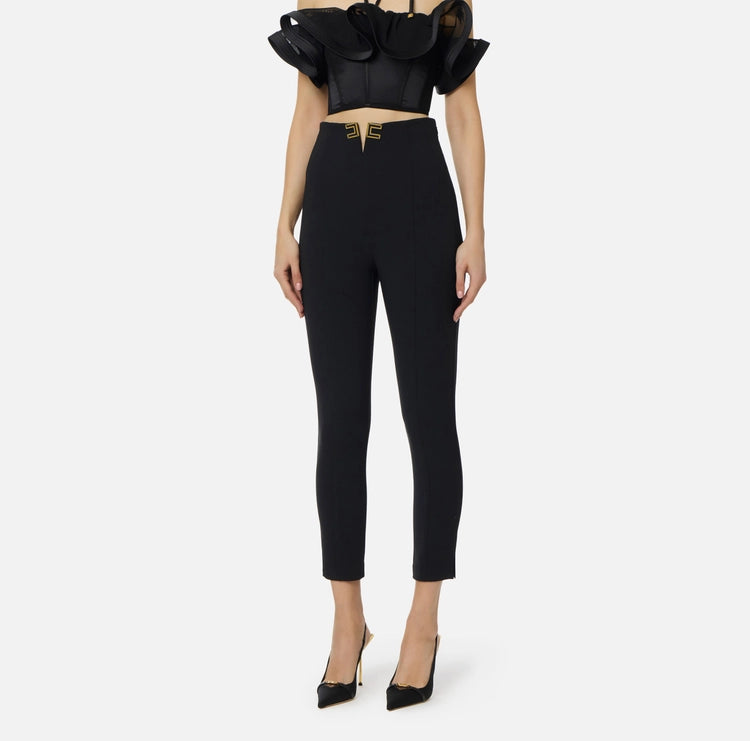 Pantaloni in doppio crêpe stretch con dettagli logo