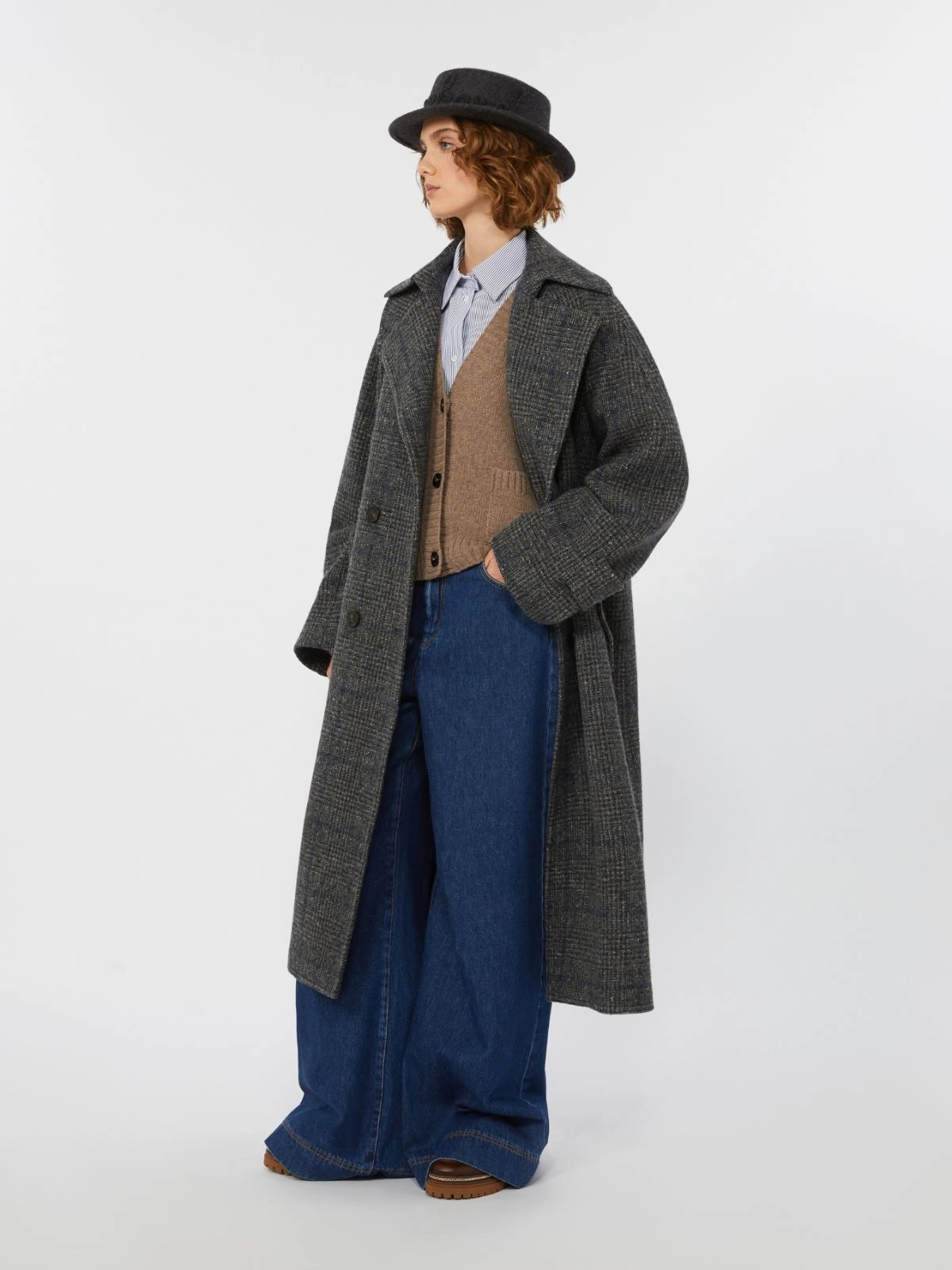 Cappotto lungo in tweed di lana