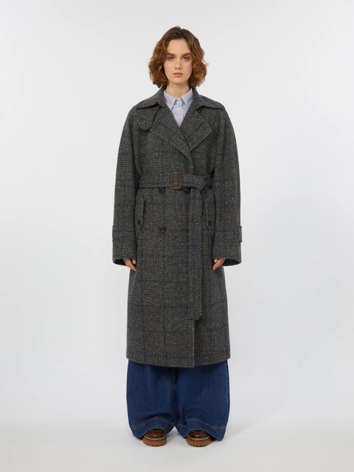 Cappotto lungo in tweed di lana