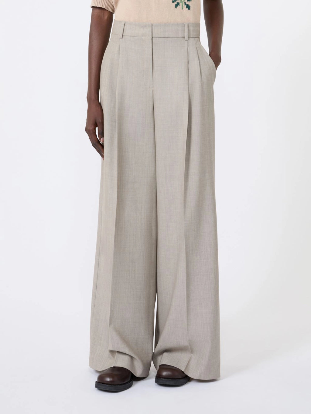 Pantalone wide leg in tela di lana