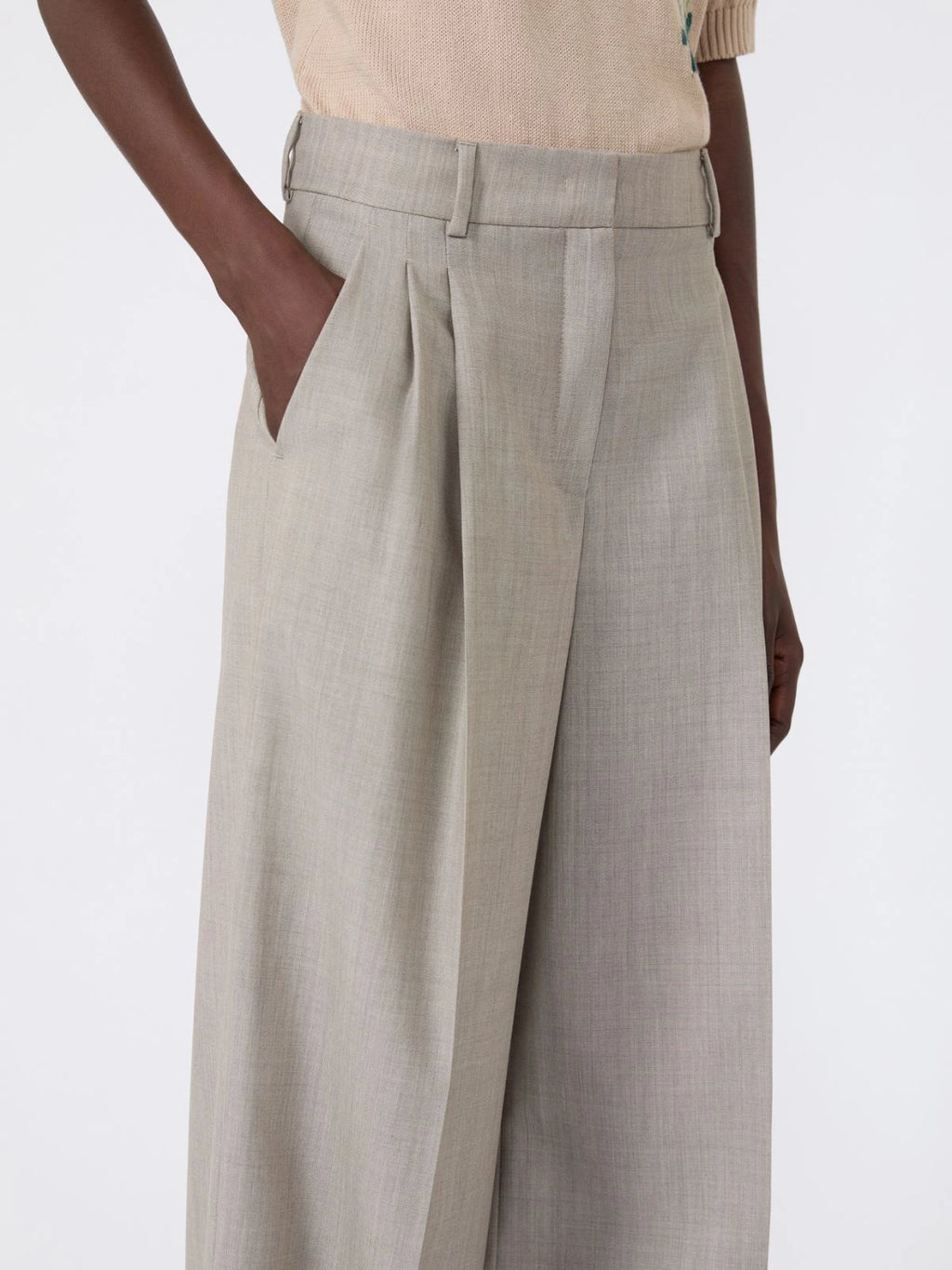 Pantalone wide leg in tela di lana