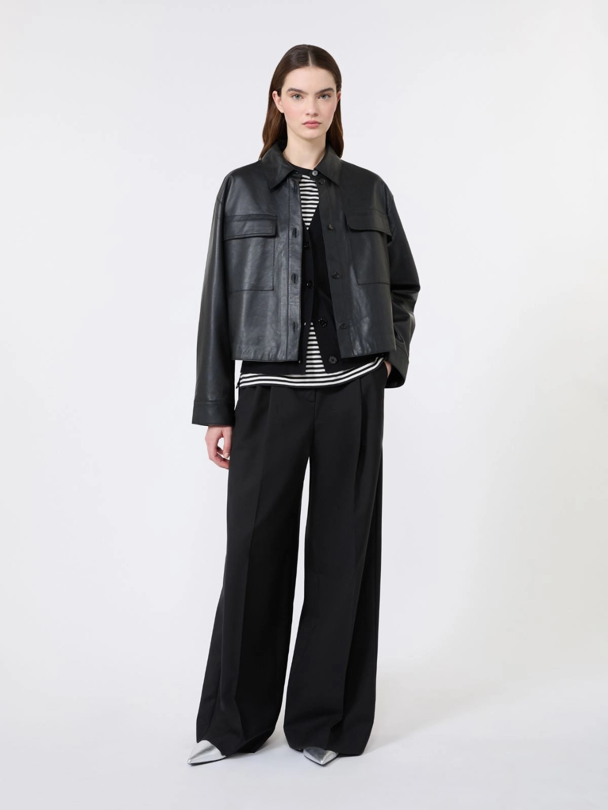 Pantalone wide leg in tela di lana