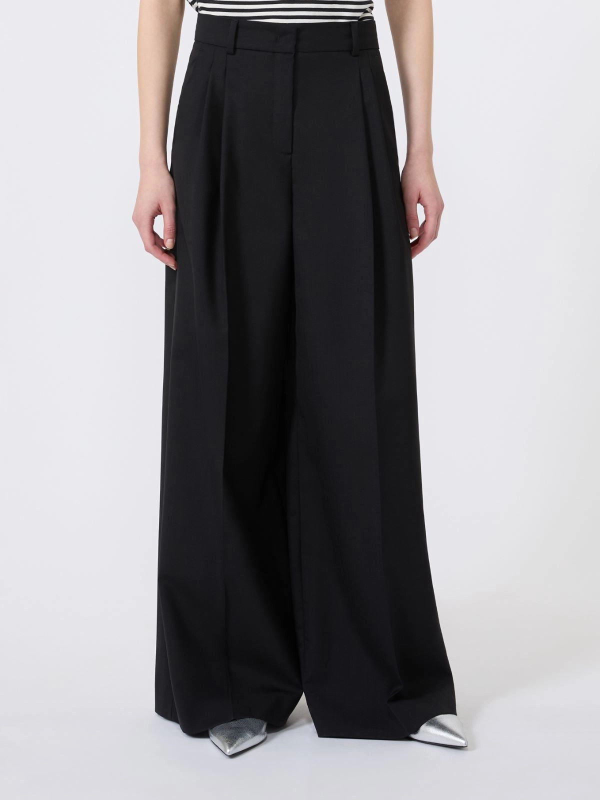 Pantalone wide leg in tela di lana