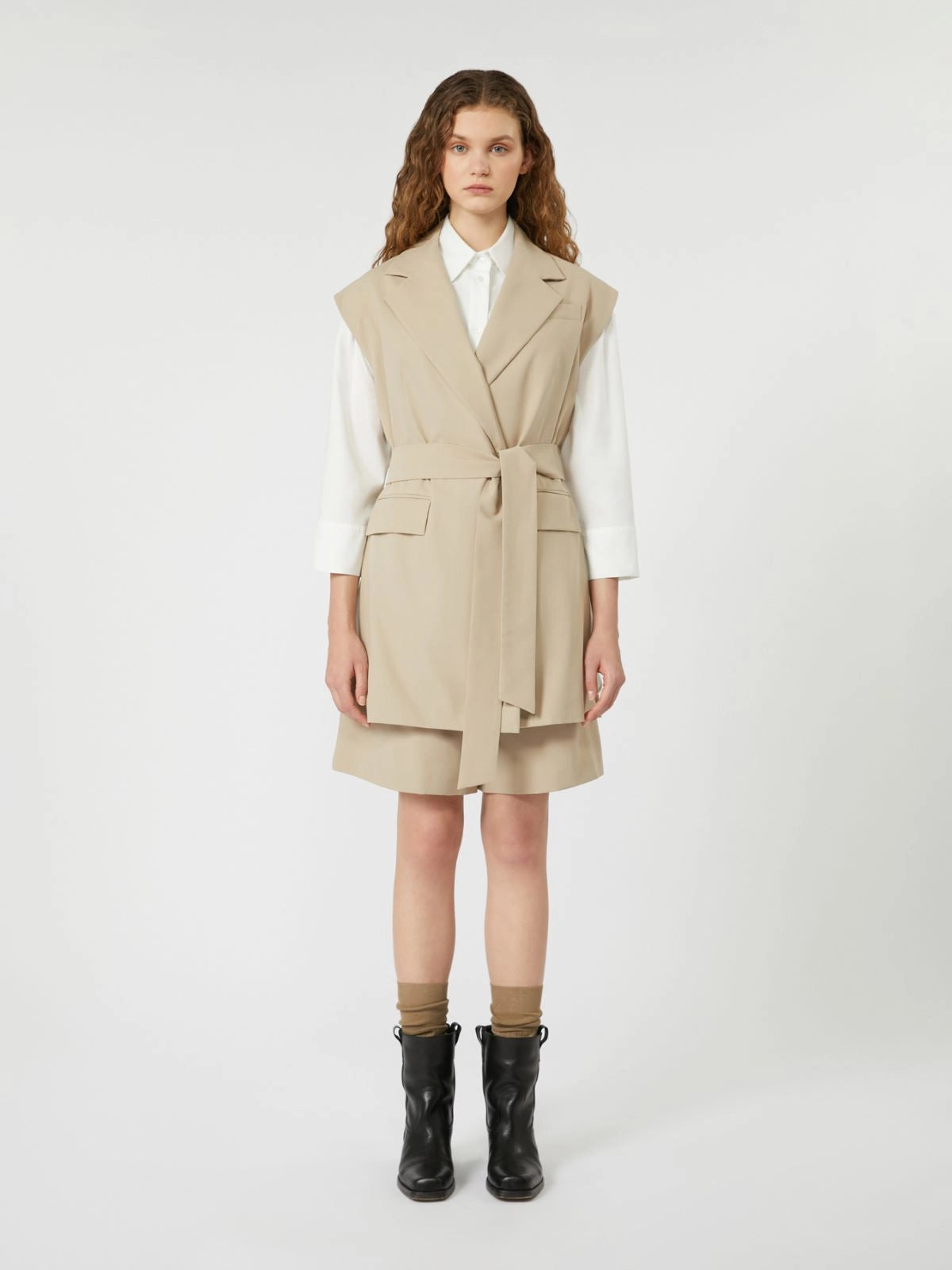 Blazer smanicato in cotone crêpe