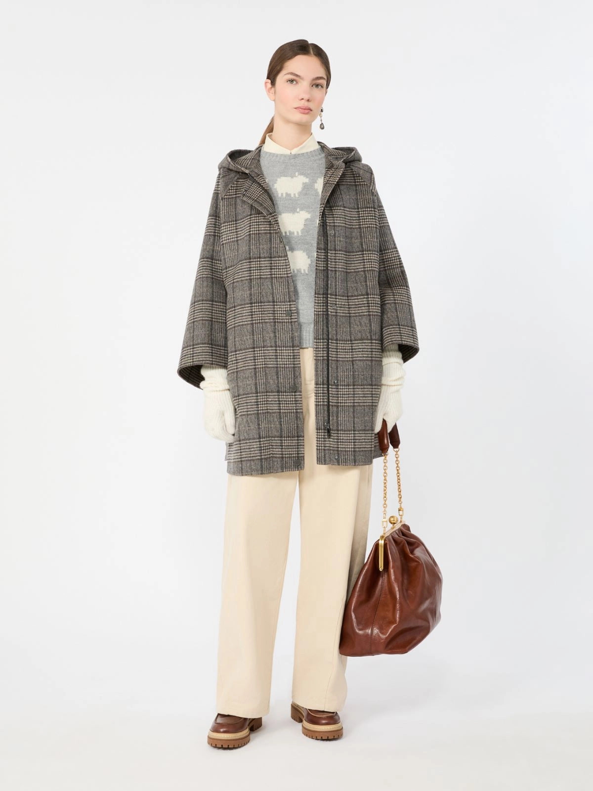 Cappotto midi in lana Principe di Galles