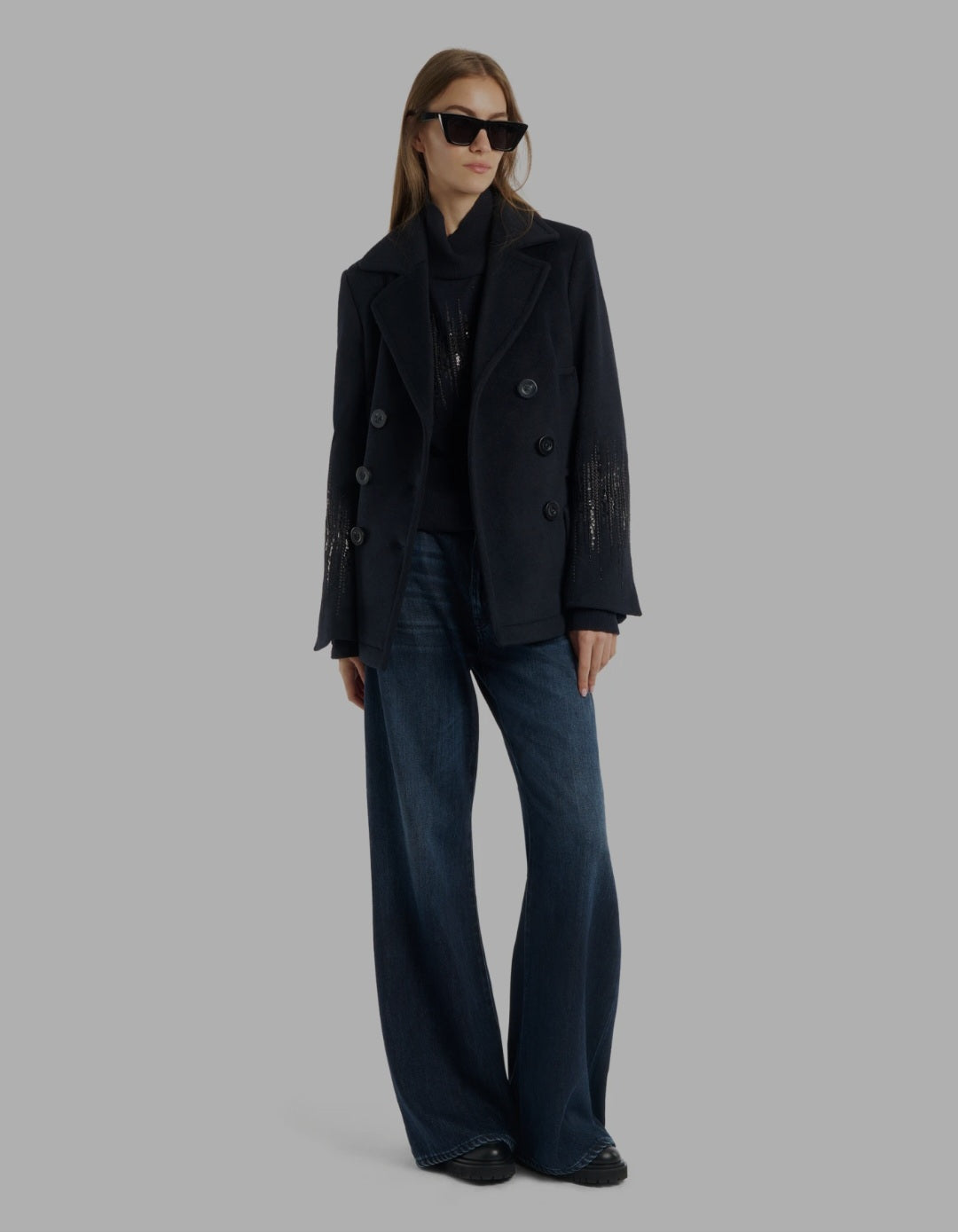 Jeans Amber wide leg in denim fisso cotone e lyocell